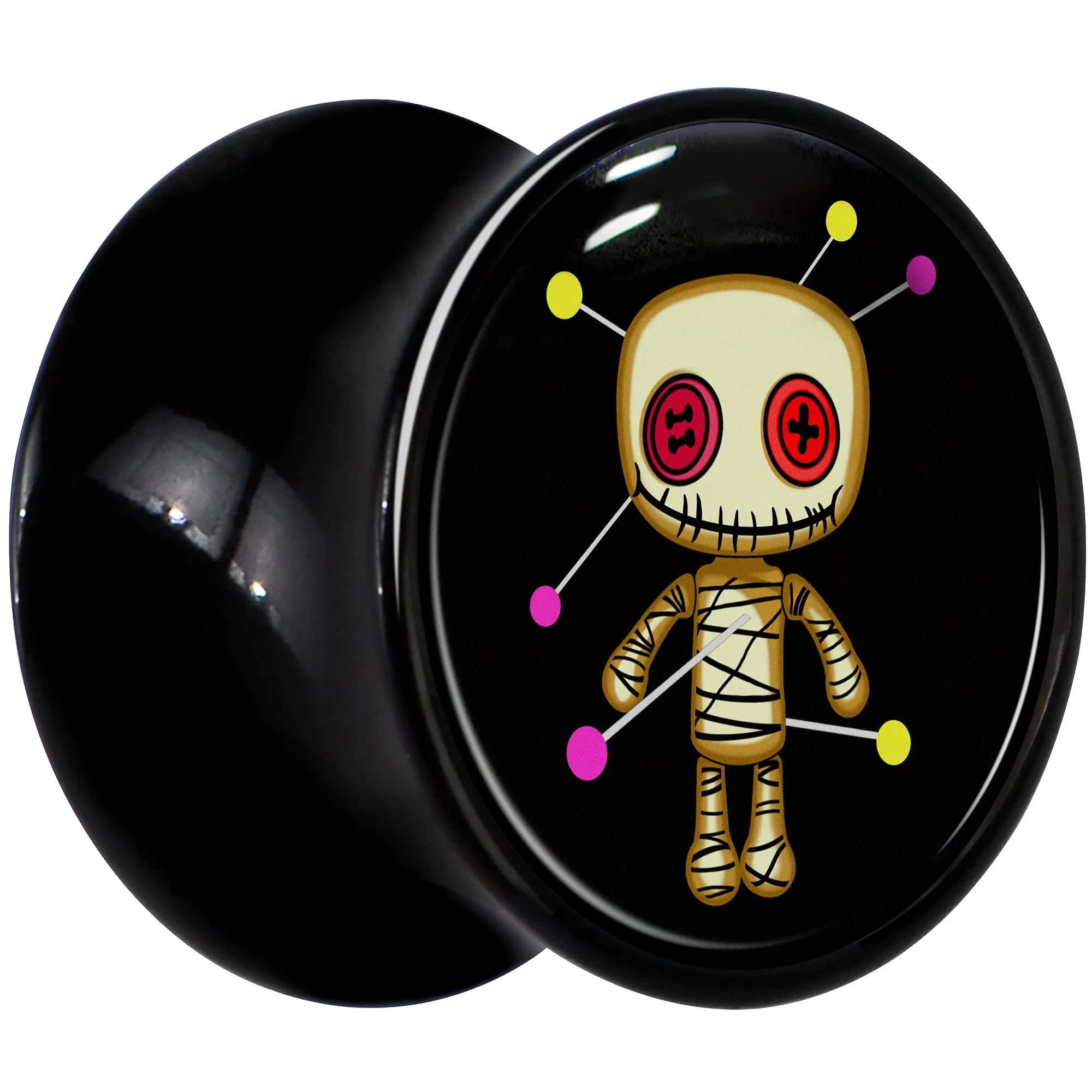 0 Gauge Voodoo Doll Black Acrylic Saddle Plug Set