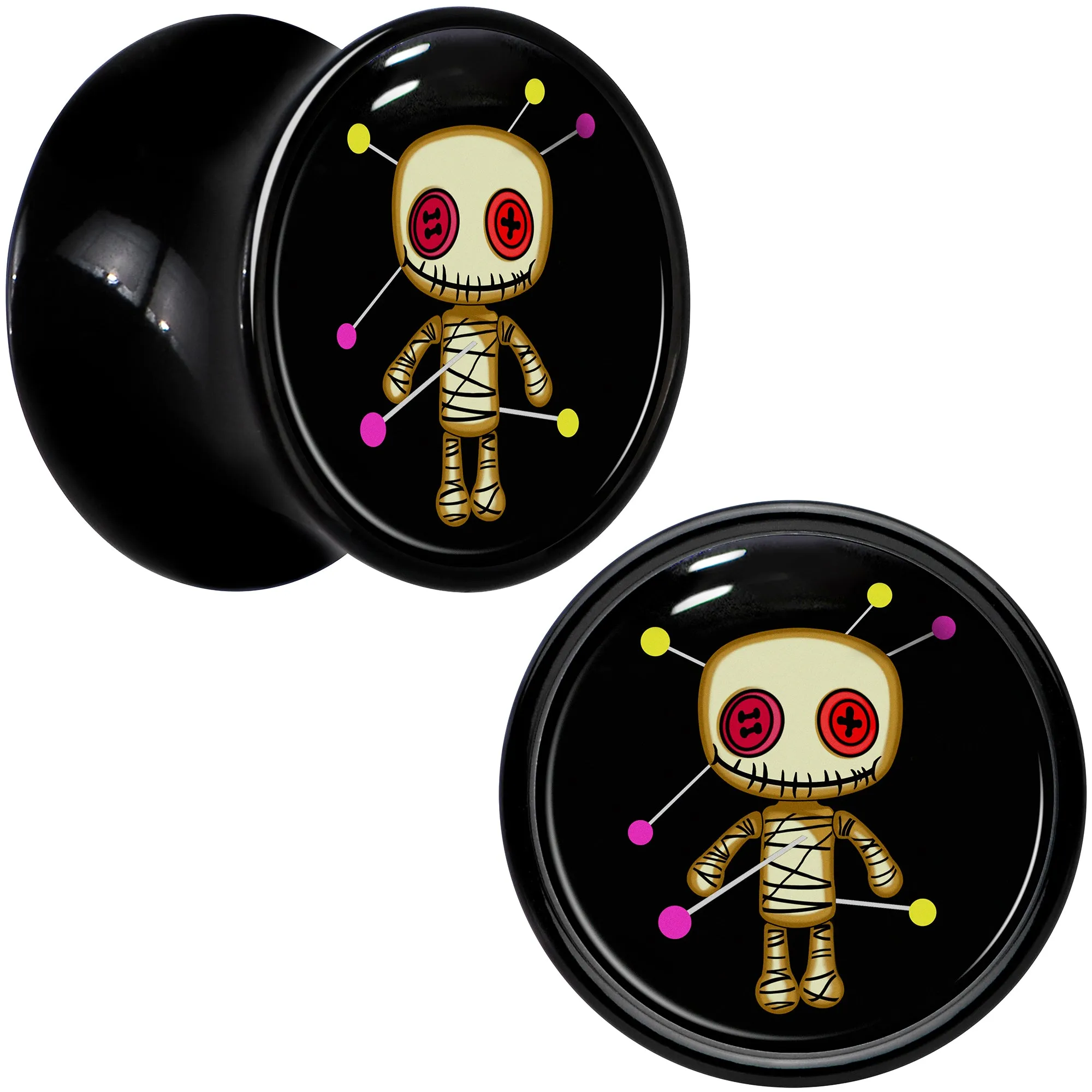 0 Gauge Voodoo Doll Black Acrylic Saddle Plug Set