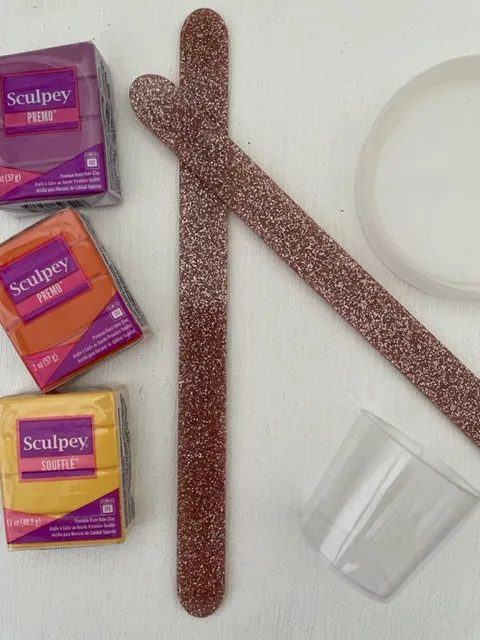 Acrylic Popstick Stirring Stick / Depth Guide Pair Large 2 Sided Glitter Rose Golden