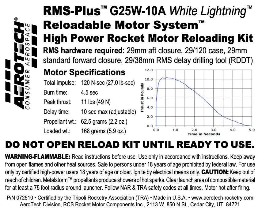 AeroTech G25W-10A RMS-29/120 Reload Kit (1 Pack) - 072510
