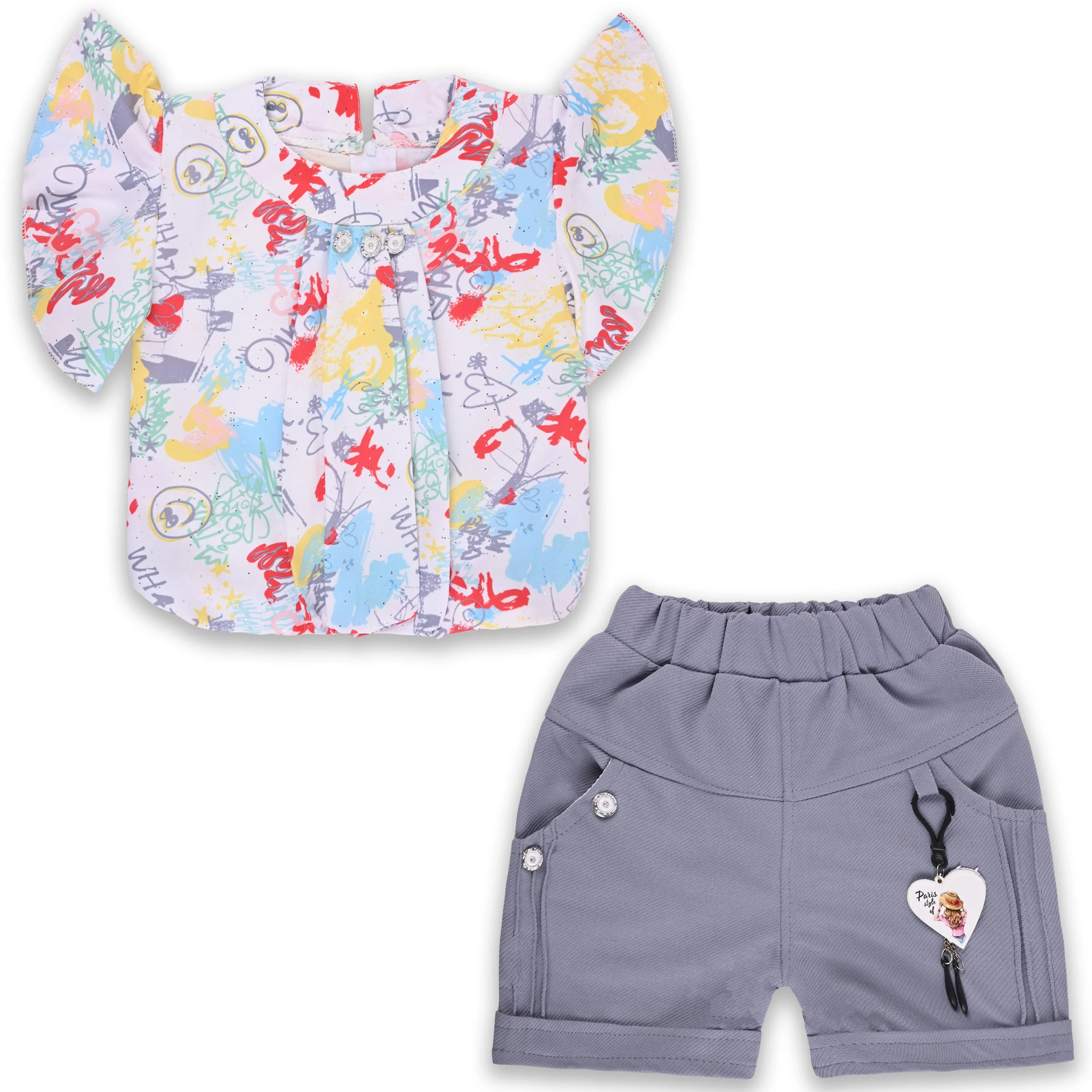 Baby Girls Printed Top and Shorts Clothing Set