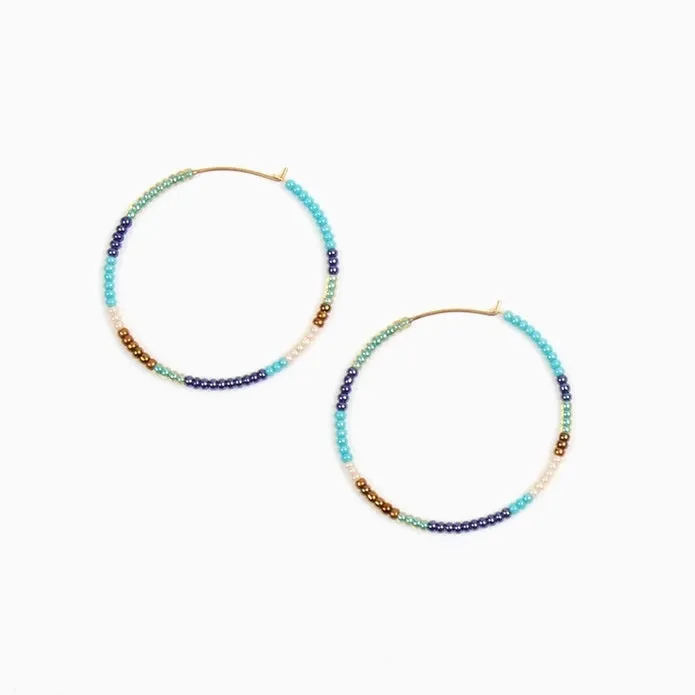 Beaded Hoop Earrings - Turquoise Sand
