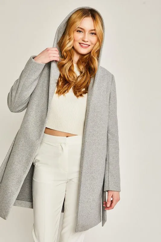 Belted Coat With Hoodie