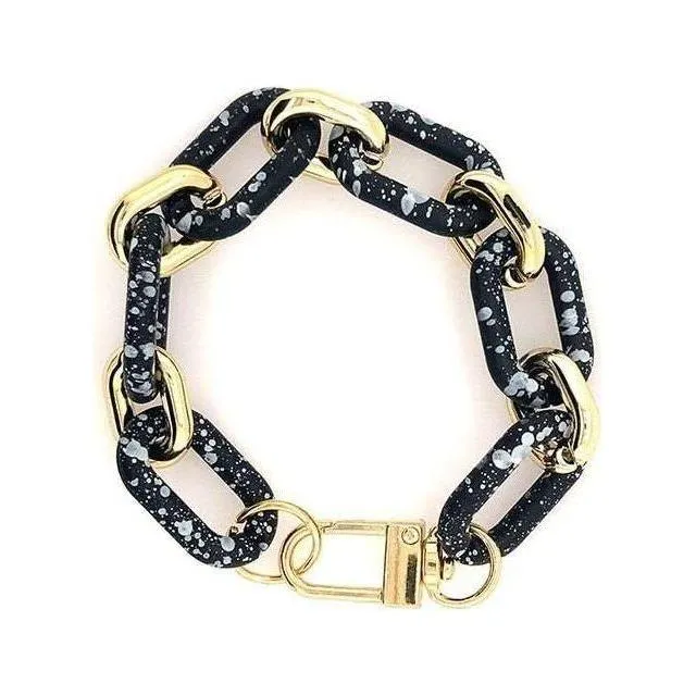 Black and White Color Coated Metal with Gold Link Bracelet