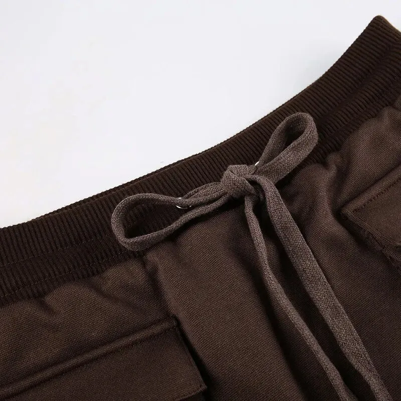 Brown Hoodie  Mini Skirt Two Pieces Set