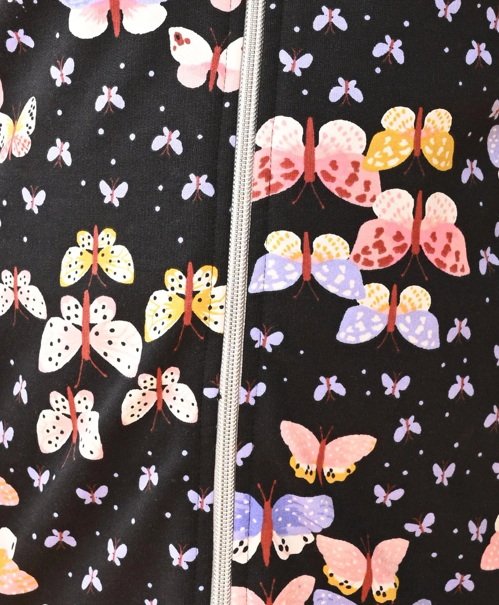BUTTERFLY BLACK FLEECE ZIPPER HOODIE - BLACK