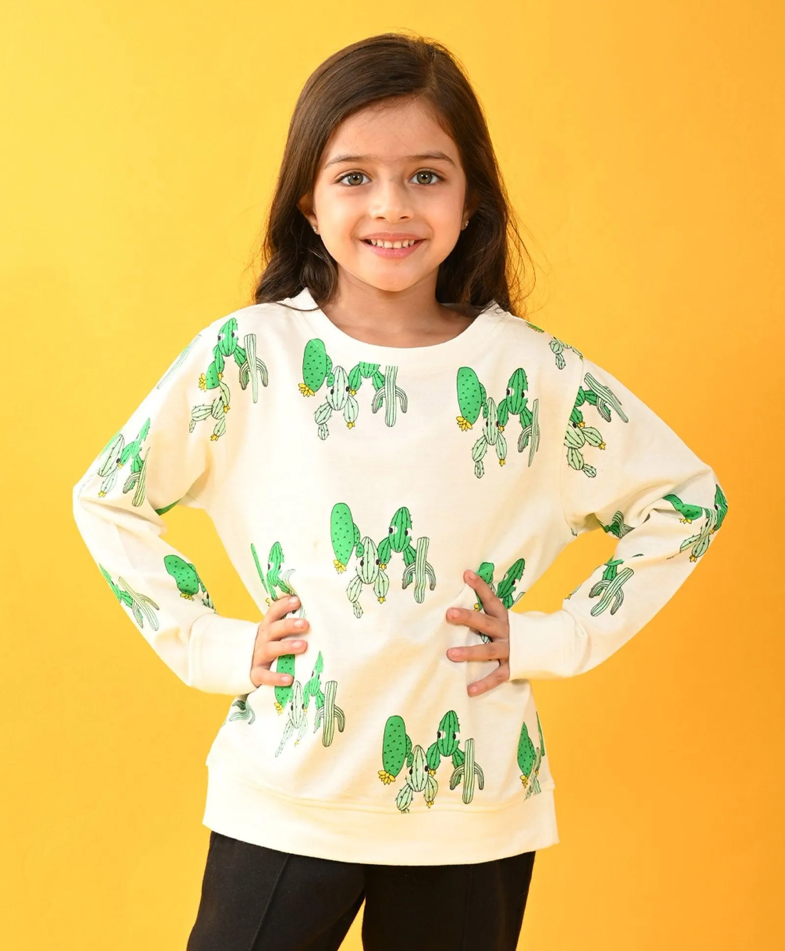 CACTUS TERRY GIRLS SWEATSHIRT - WHITE