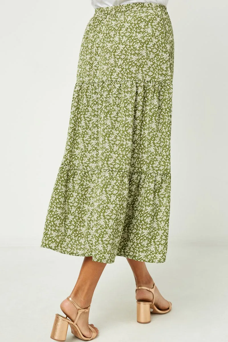 Ditsy Floral Midi Skirt Style 3287 in Olive