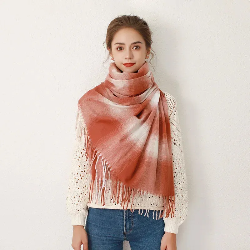 Europe Gradient Plaid Acrylic Cashmere Soft Warm Long Muffler Scarf