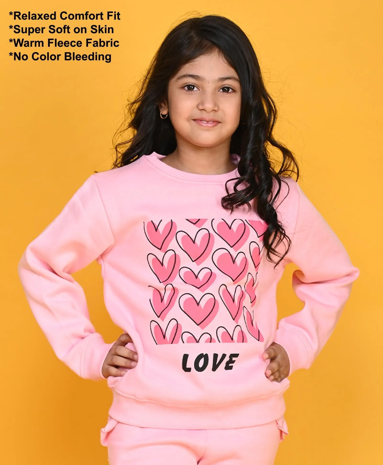 HEART BLACK GIRLS FLEECE SWEATSHIRT - PINK
