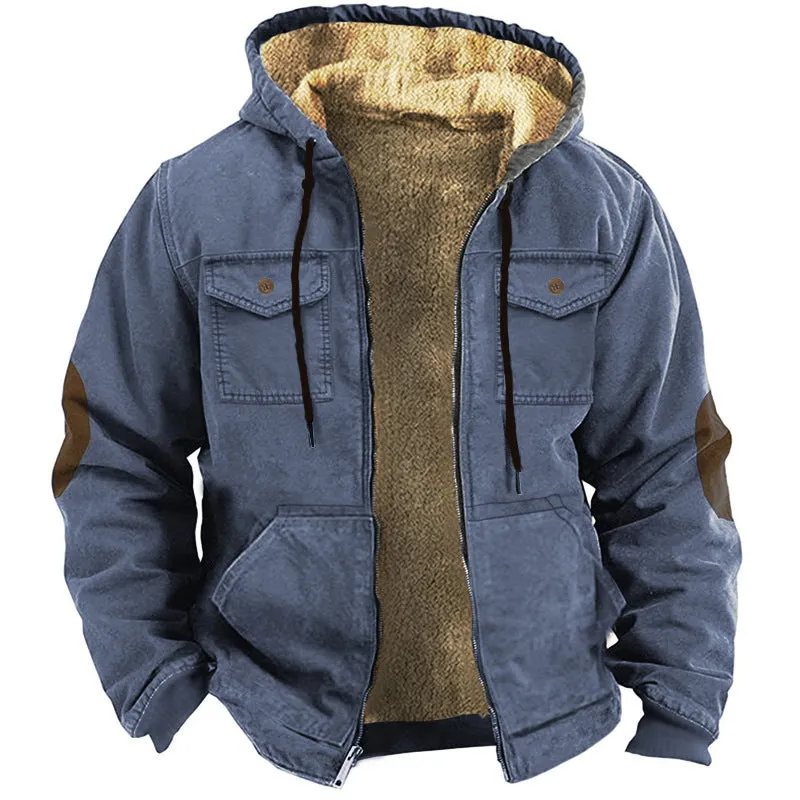 HOODED SWEATSHIRT BROWN LINING POCKET COTTON JACKET