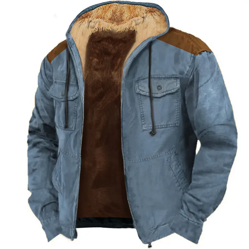 HOODED SWEATSHIRT BROWN LINING POCKET COTTON JACKET