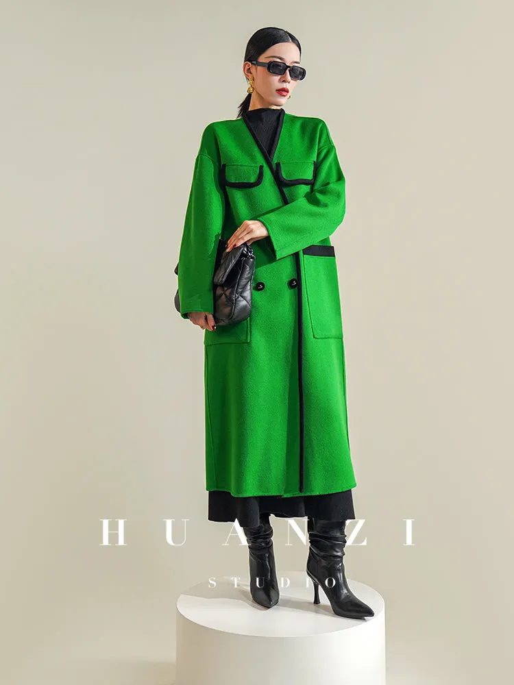 Huanzi high-definition Australian wool design sense mid-length double-sided woolen coat- Calisa