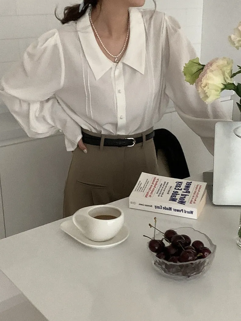 [Korean Style] Chelsea Collared Puff Sleeve Button-down Blouse