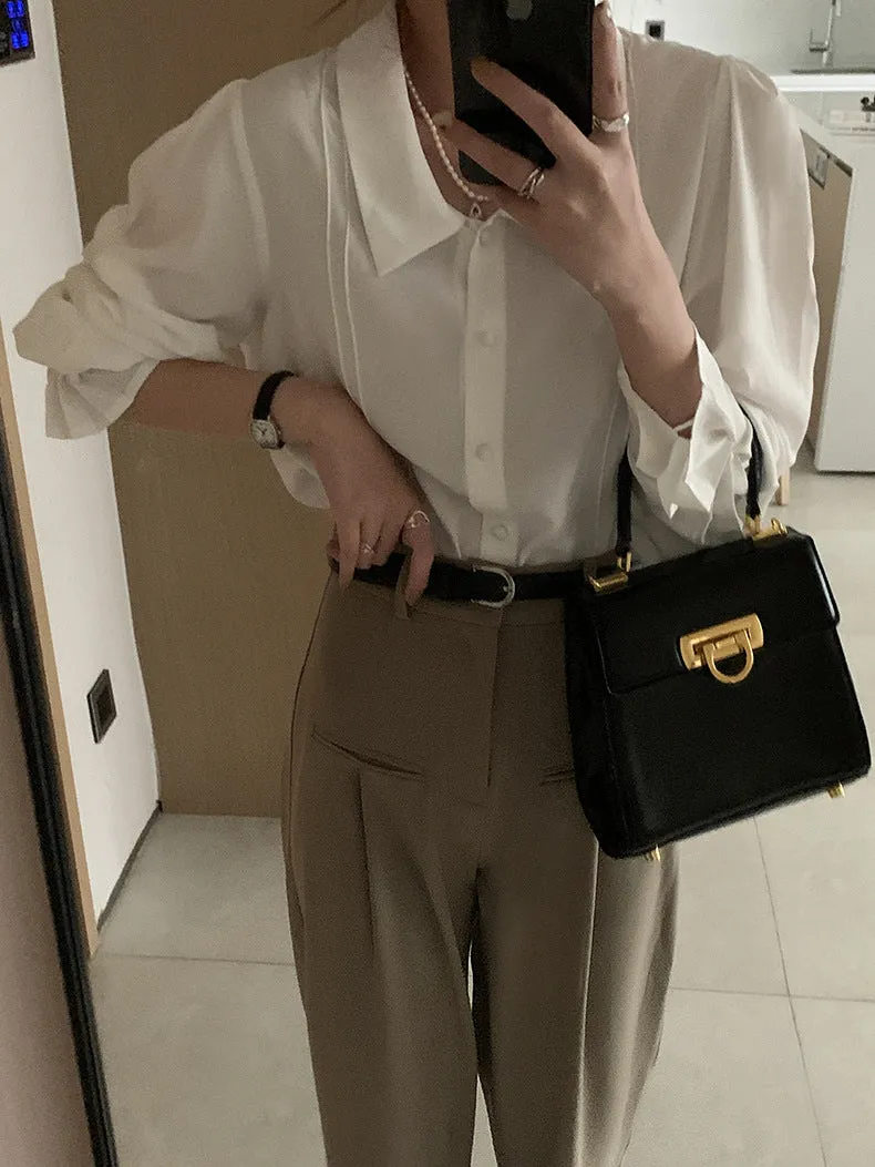 [Korean Style] Chelsea Collared Puff Sleeve Button-down Blouse