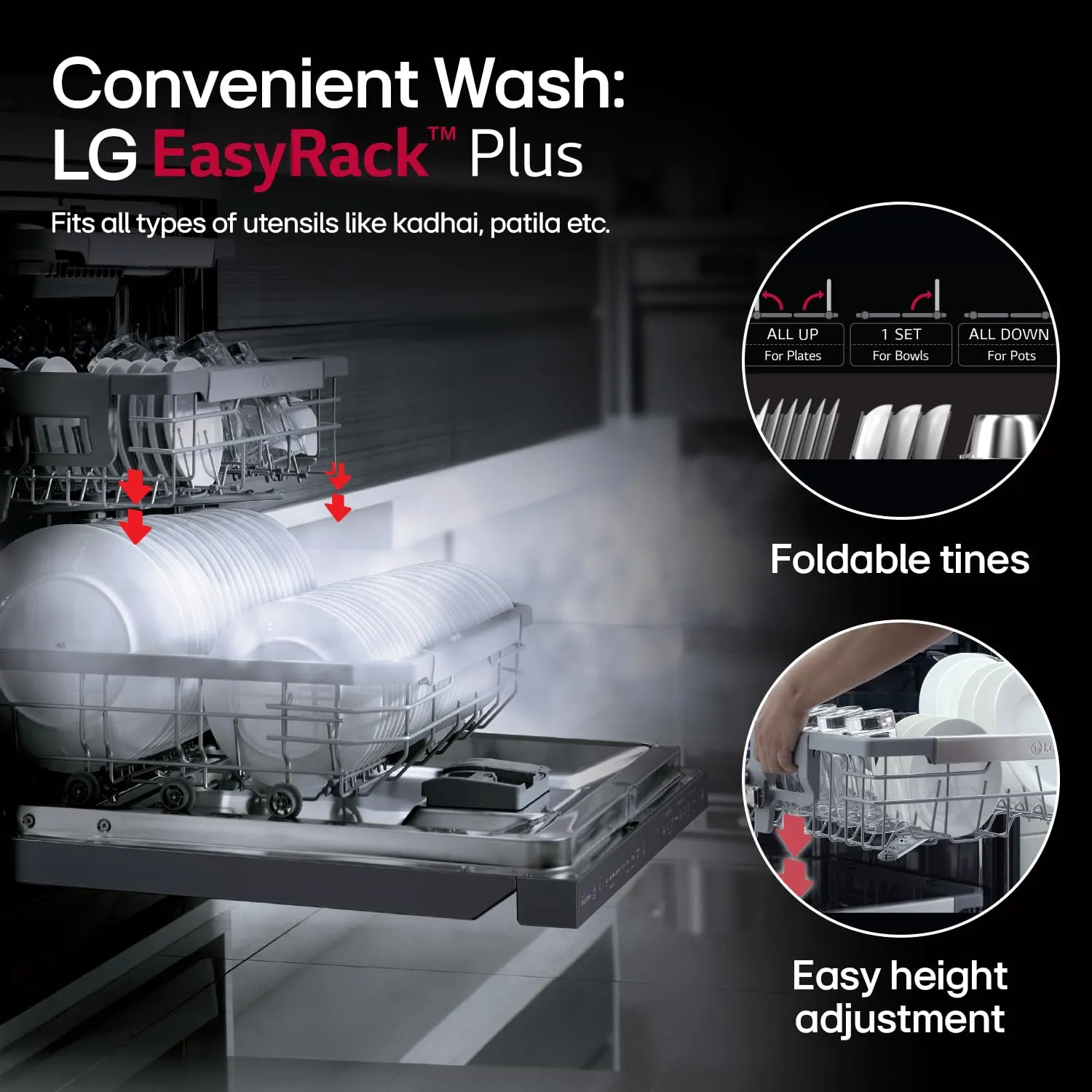 LG DFB424FM 14 Place Setting Dishwasher | TrueSteam, QuadWash, EasyRack Plus, Wi-Fi Enabled, Matte Black, Inverter Direct Drive Motor | Freestanding Dishwasher for Indian Kitchens