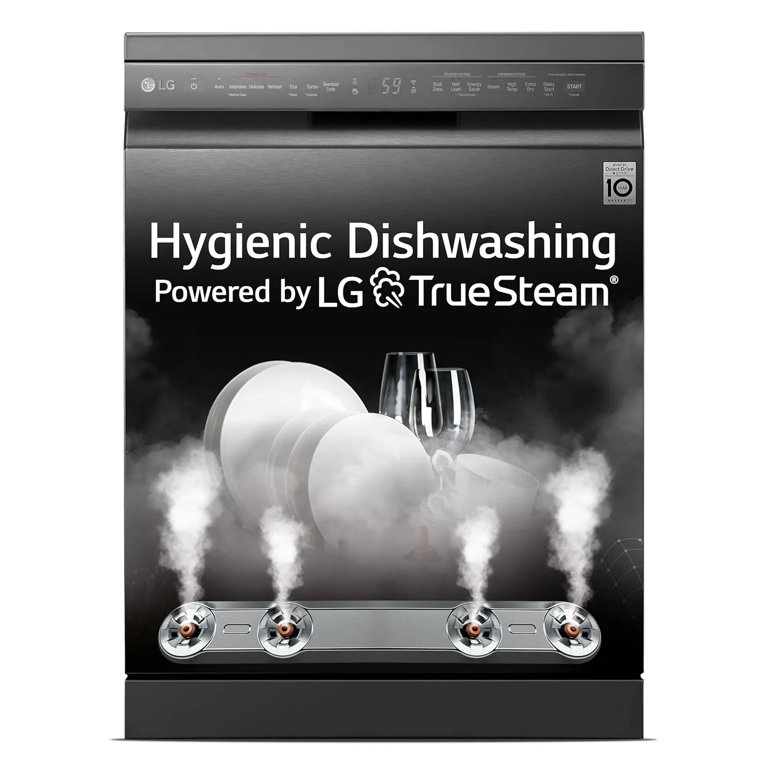 LG DFB424FM 14 Place Setting Dishwasher | TrueSteam, QuadWash, EasyRack Plus, Wi-Fi Enabled, Matte Black, Inverter Direct Drive Motor | Freestanding Dishwasher for Indian Kitchens