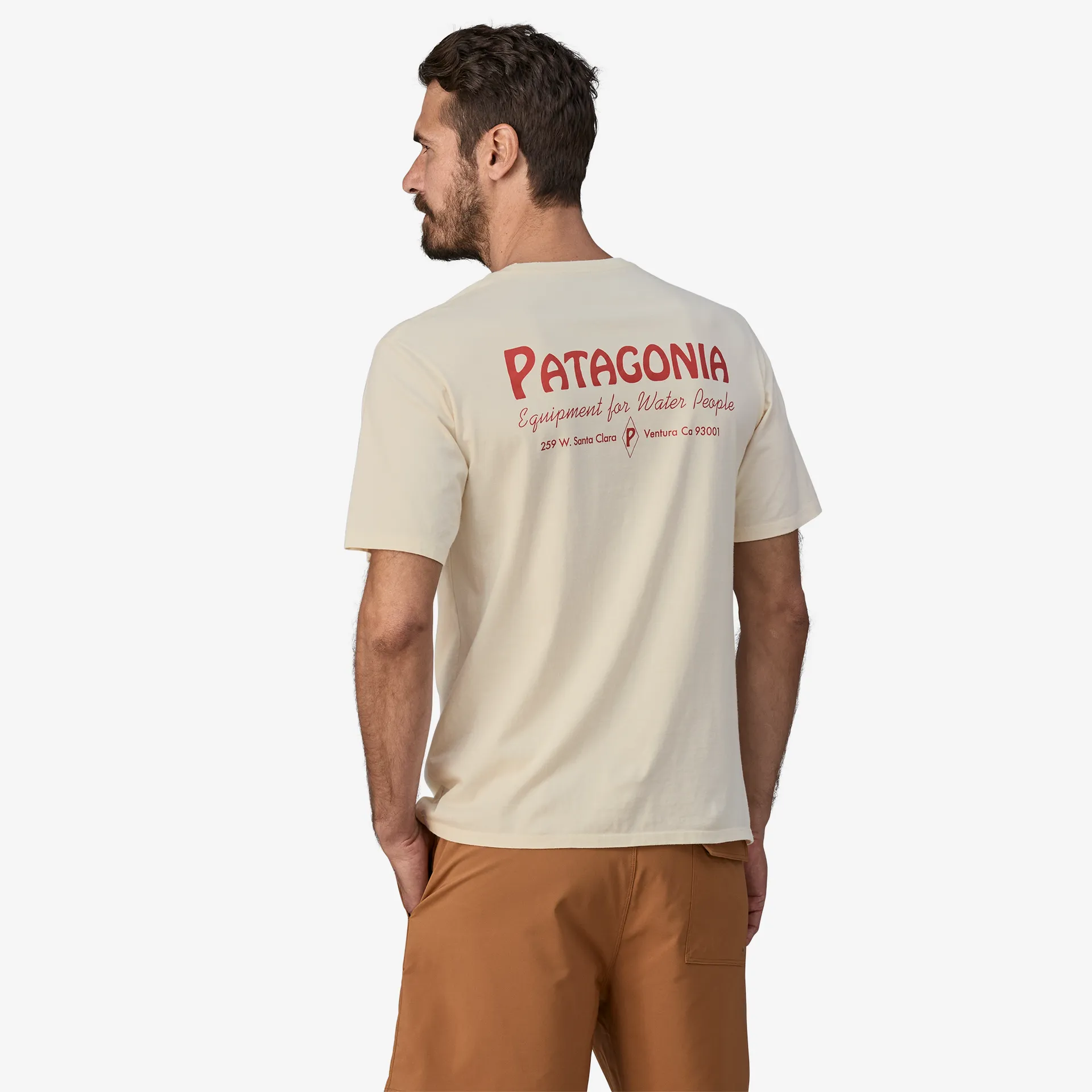 PATAGONIA M'S WATER PEOPLE ORGANIC POCKET T-SHIRT - WATER PEOPLE BANNER: UNDYED NATURAL