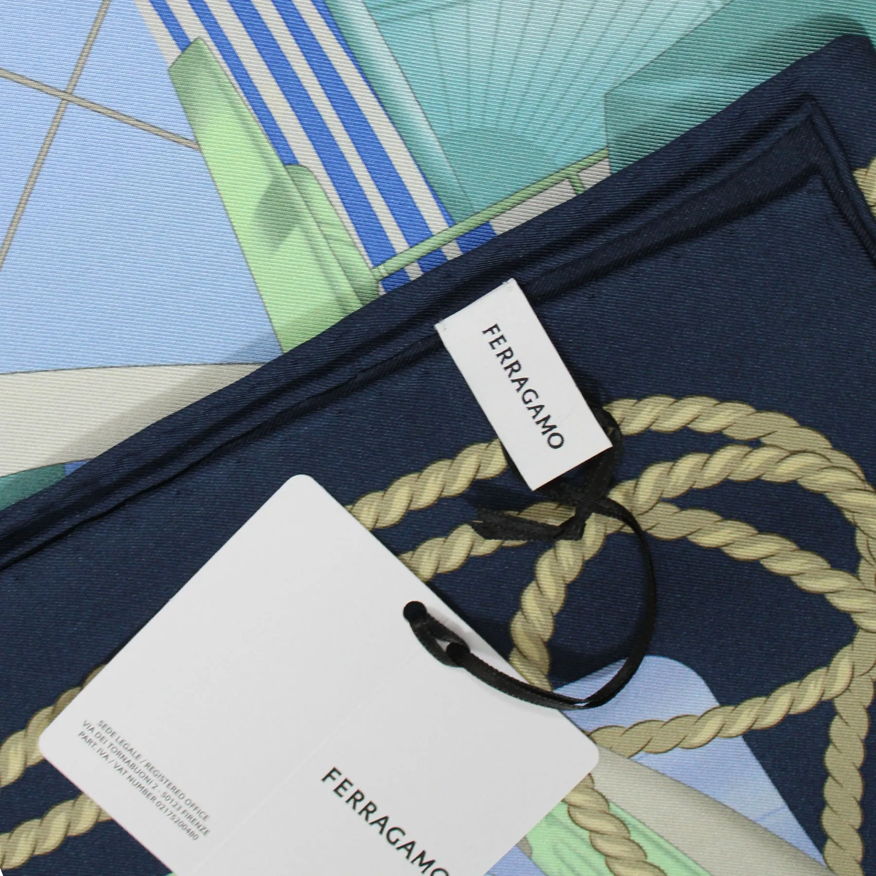 Salvatore Ferragamo Scarf Sailing Navy Blue - Twill Silk Foulard - 2024 Collection SALE