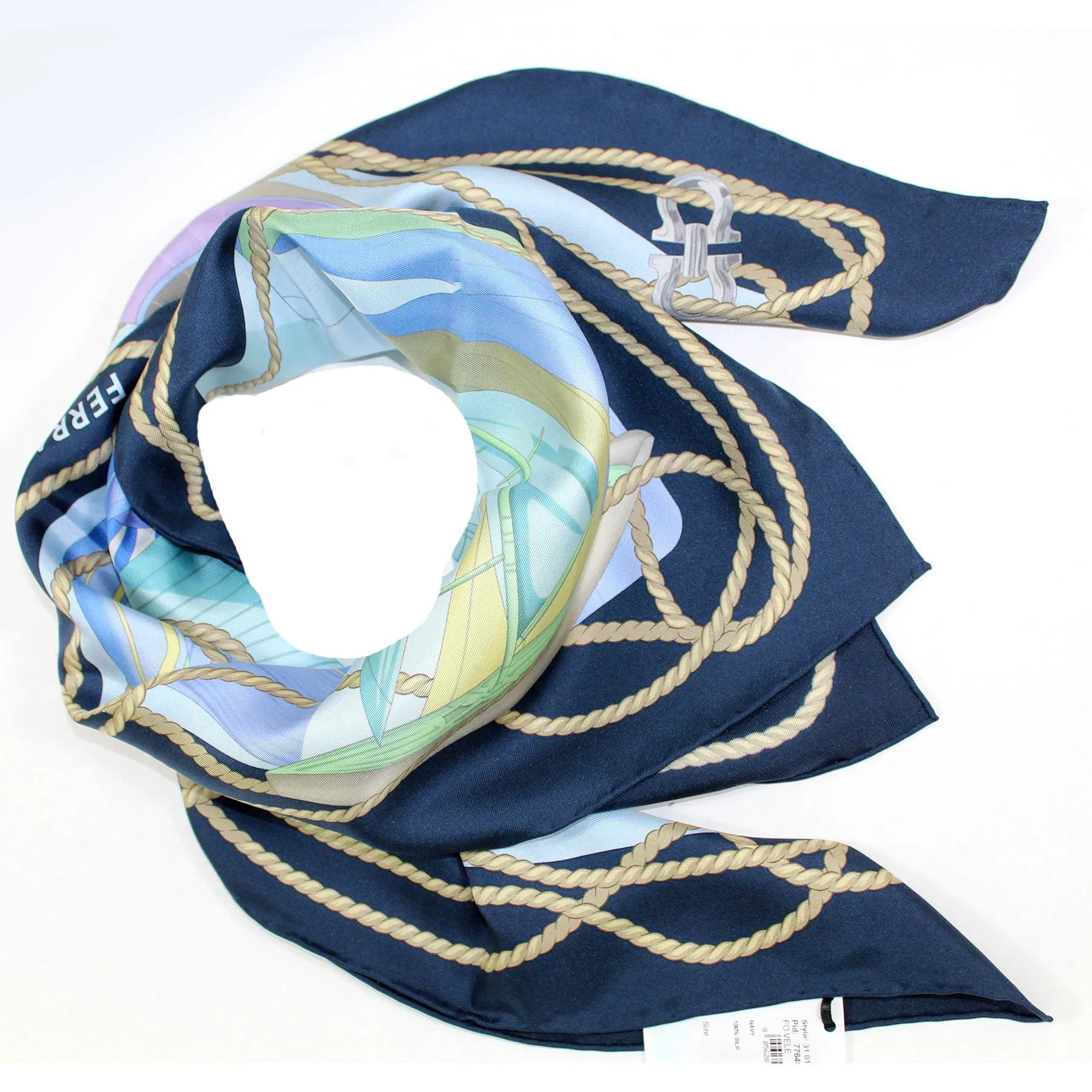 Salvatore Ferragamo Scarf Sailing Navy Blue - Twill Silk Foulard - 2024 Collection SALE