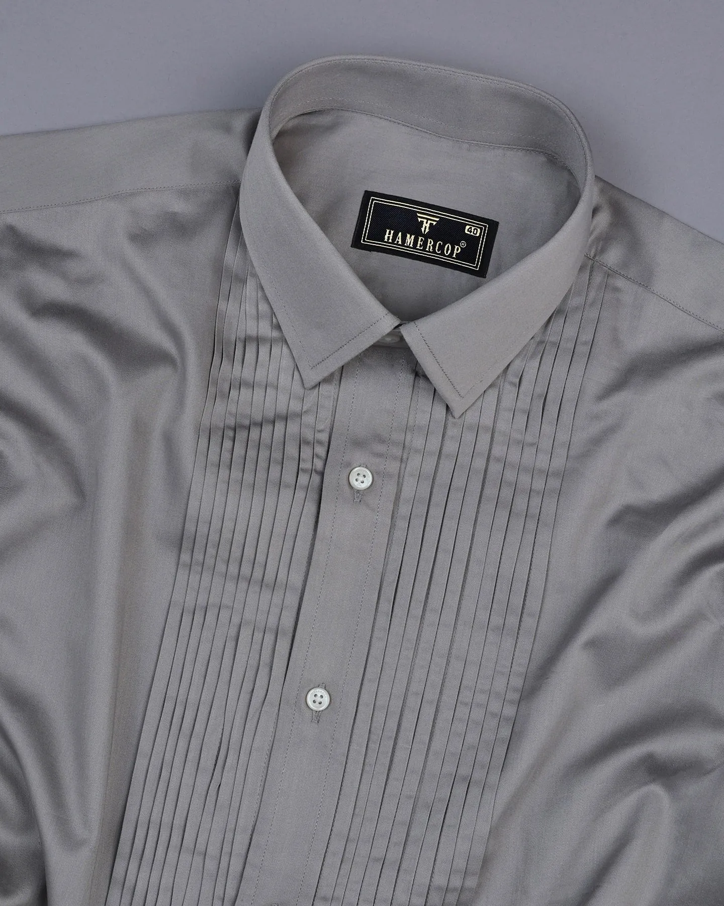 Steel Gray Soft Touch Satin Designer Tuxedo Shirt