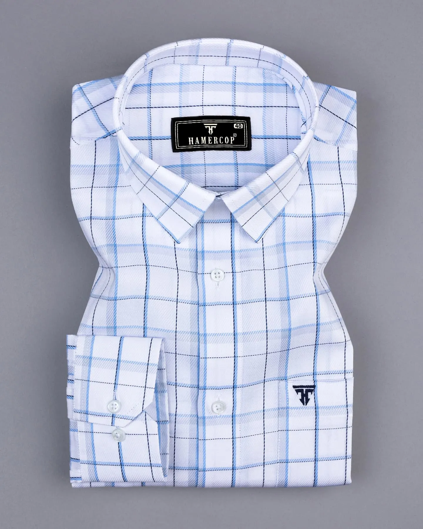 Stork Blue With White Check Premium Giza Cotton Shirt
