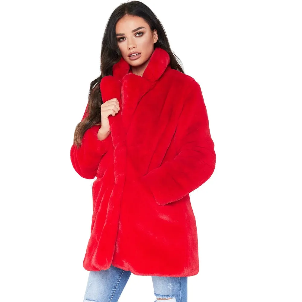 Winter Coat Long Sleeves - Faux Fur - With Pocket